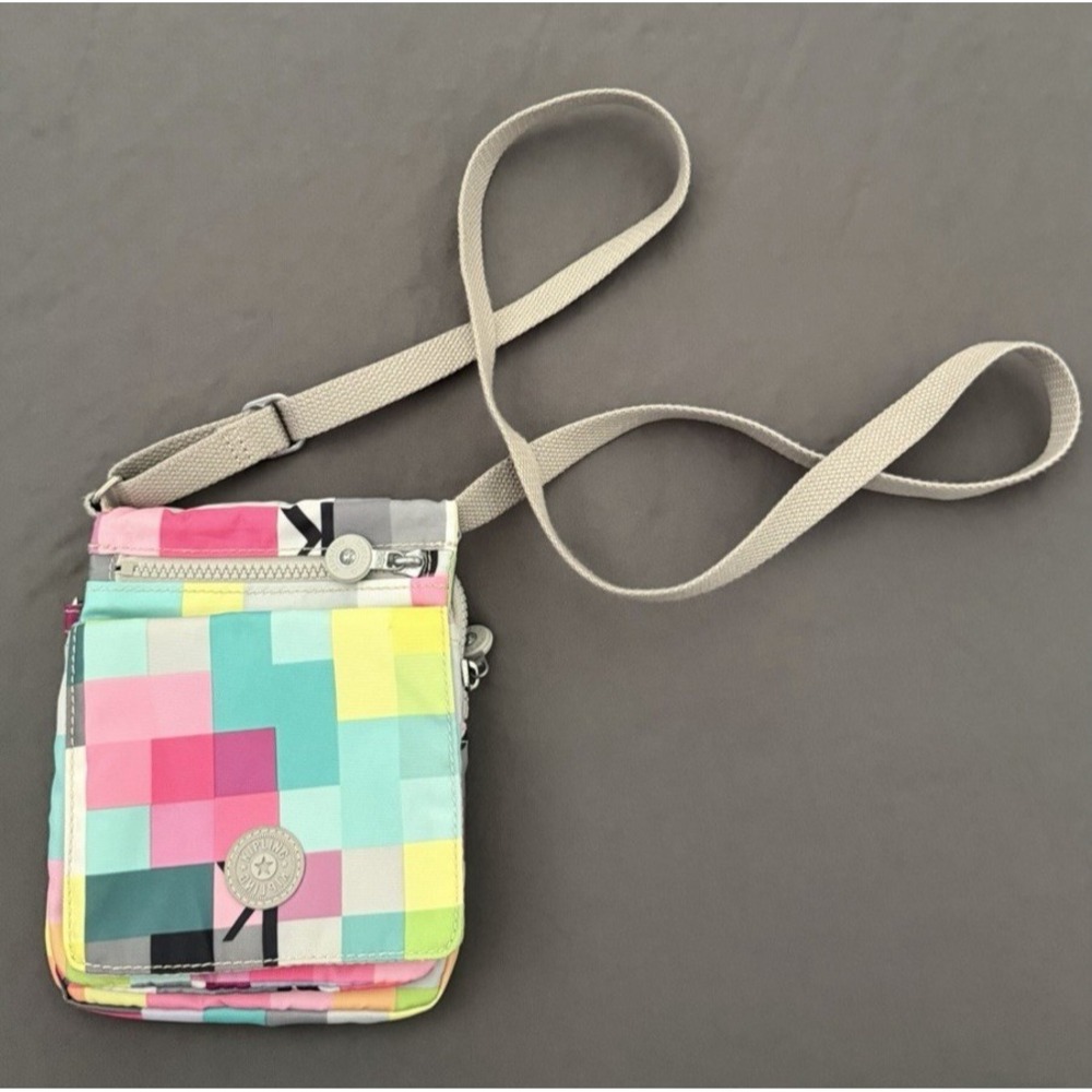 Kipling Crossbody Keiko Squared Neon Multicolor Multi Compartments Retro NWOT‎